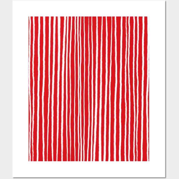 Red and White, Free Hand, Vertical Stripes Wall Art by OneThreeSix